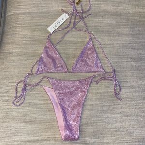 Meshki Amalia Metallic Pink Bikini Set